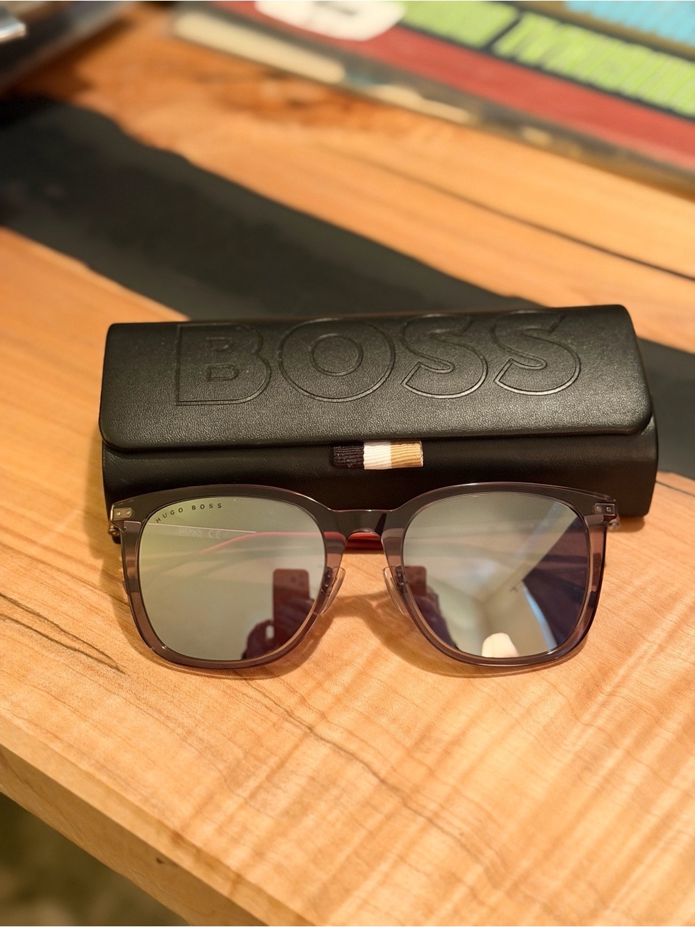 Boss Unisex Sunglasses - Crystal Grey Frames with Mirrored Lenses